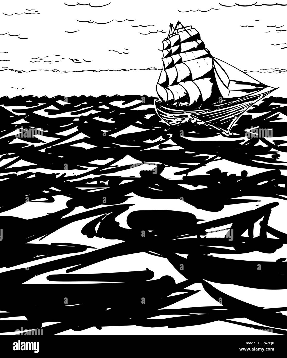 Clipper Ship sul contorno di acqua Foto Stock