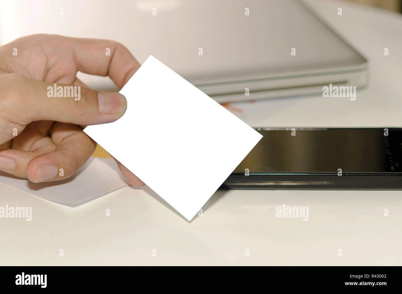 Business card sul tavolo Foto Stock