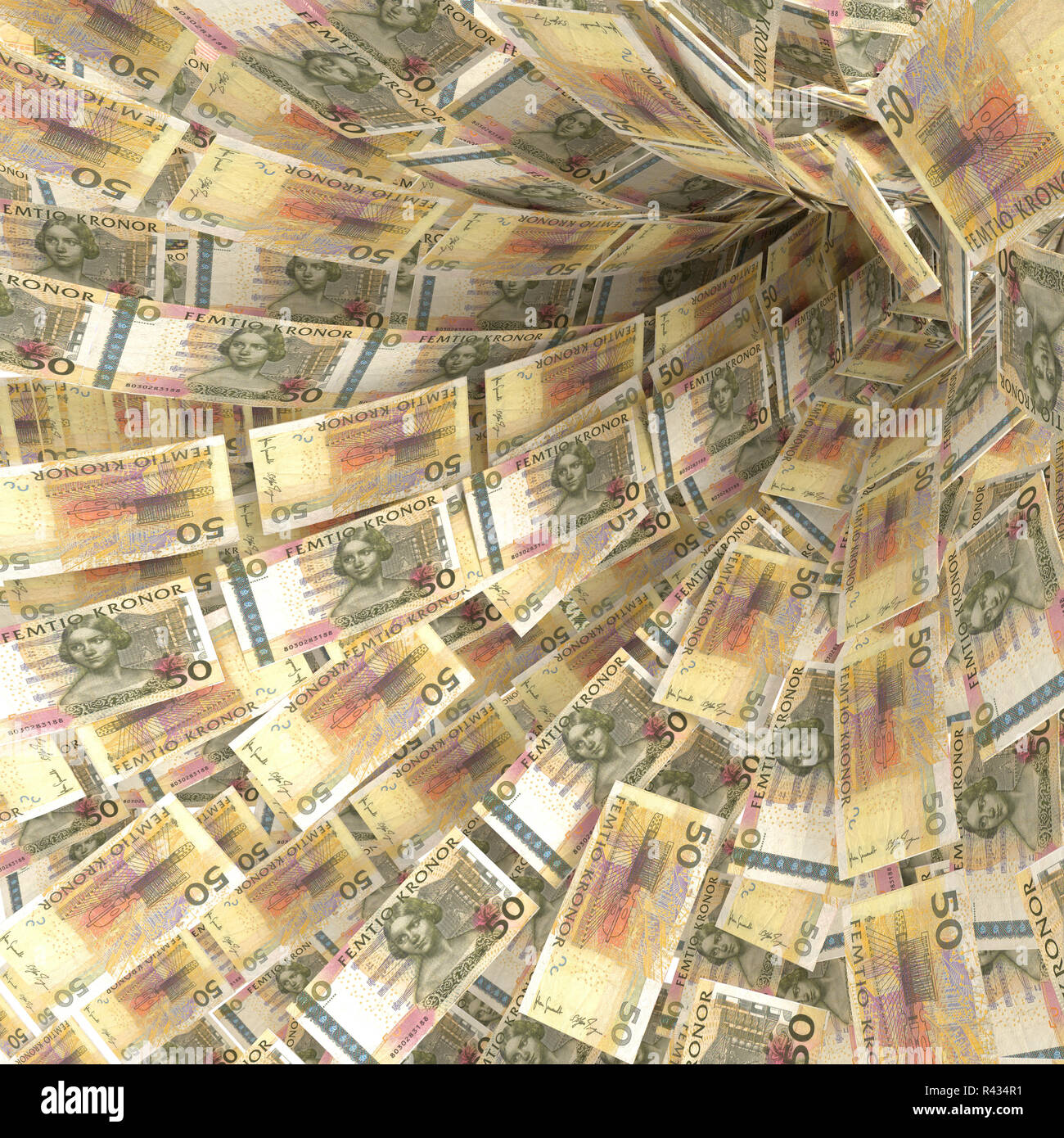 Denaro vortice di 50 corone svedesi fatture Foto Stock