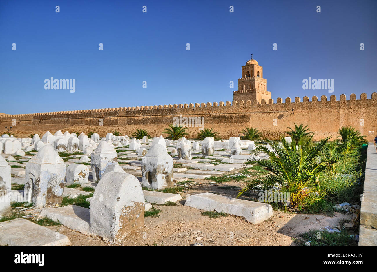 Antico cimitero musulmano, la Grande Moschea, Kairouan, deserto del Sahara Foto Stock