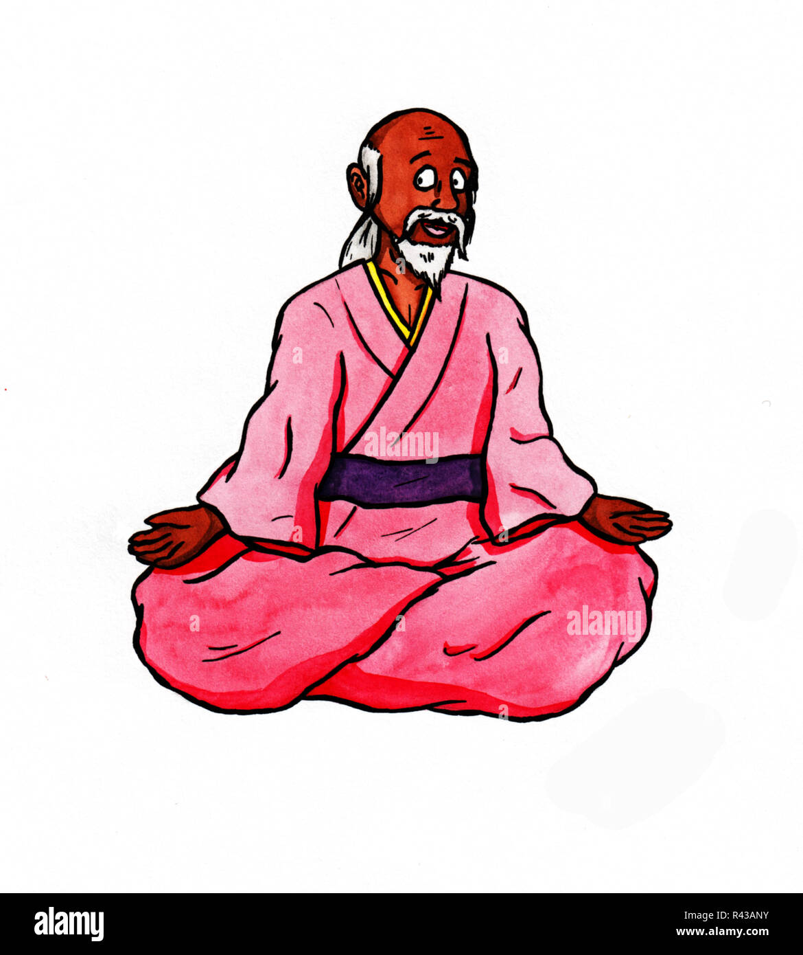 Maestro zen seduta in una posizione del loto e sorridente Foto Stock