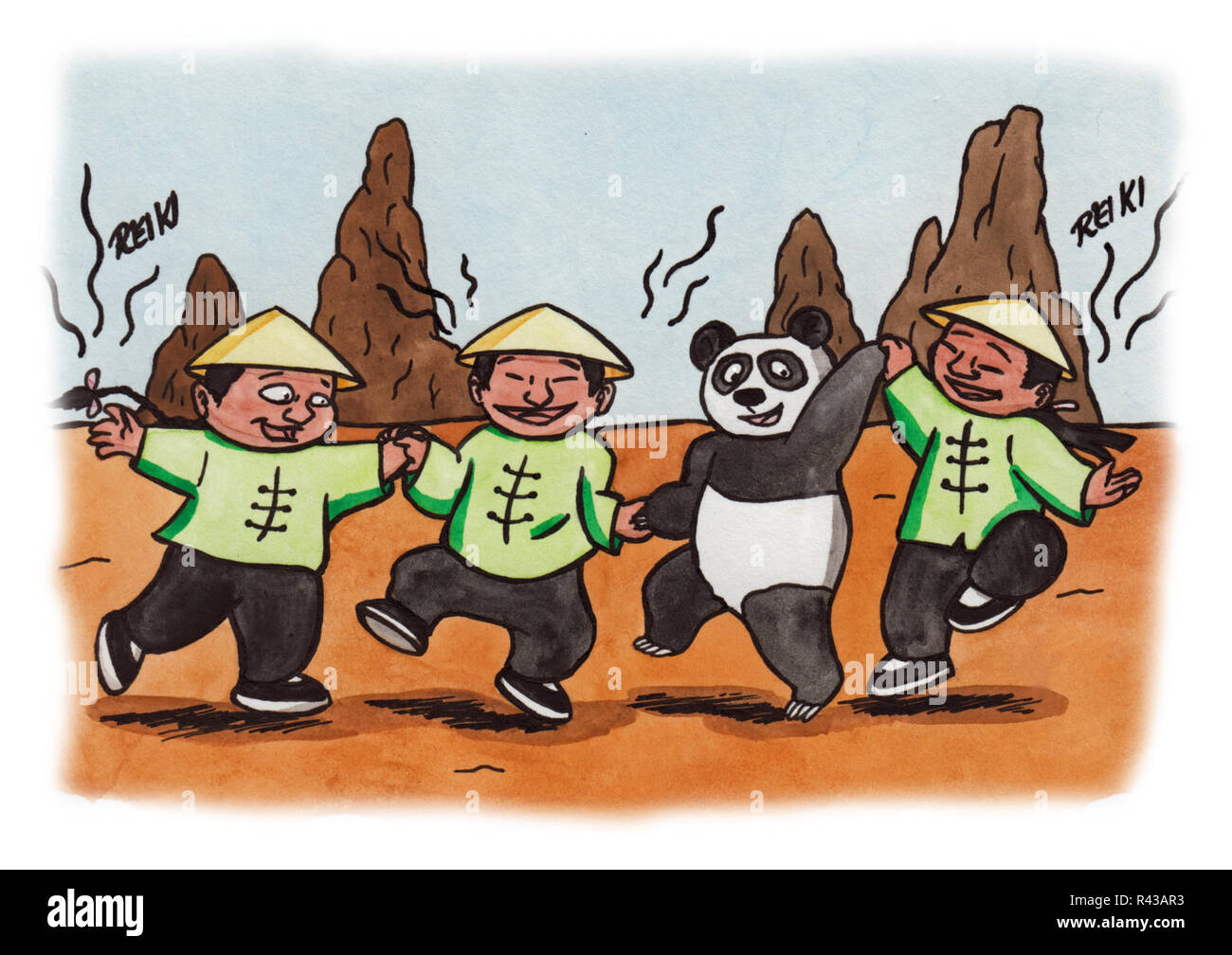 Il popolo cinese e panda dancing e dando reiki Foto Stock