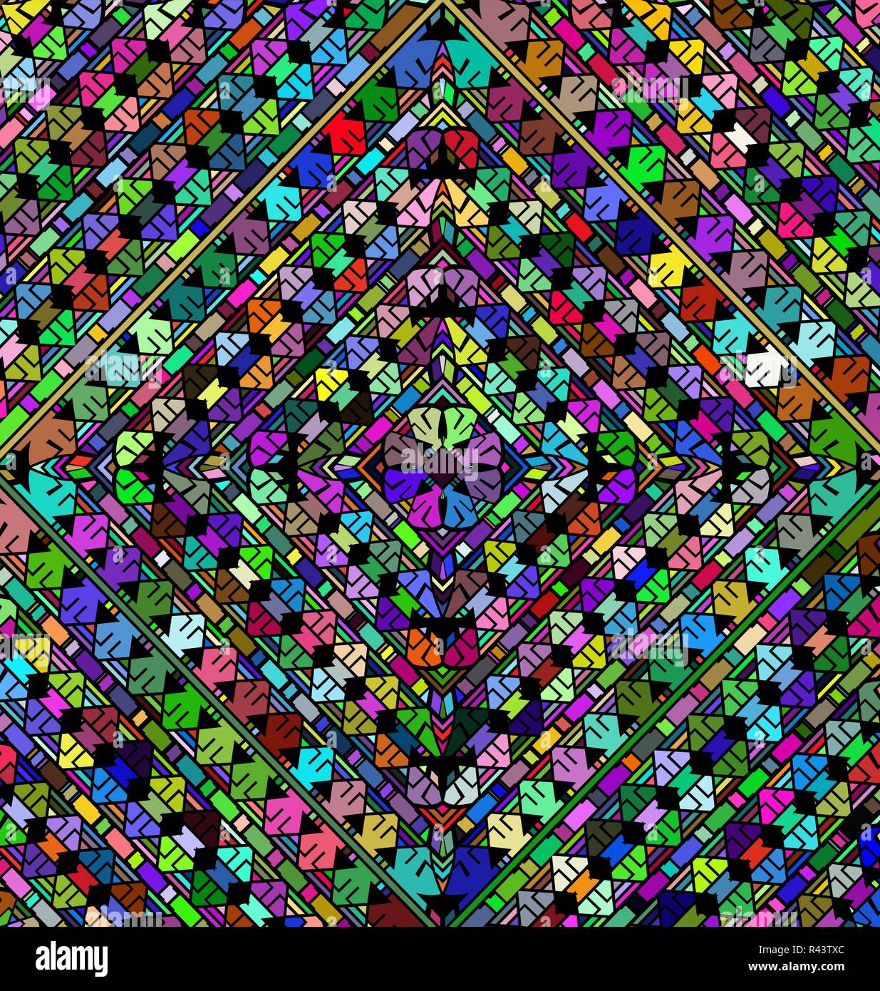 Abstract milticolor telai ornamento di rombo con linee e figure Illustrazione Vettoriale