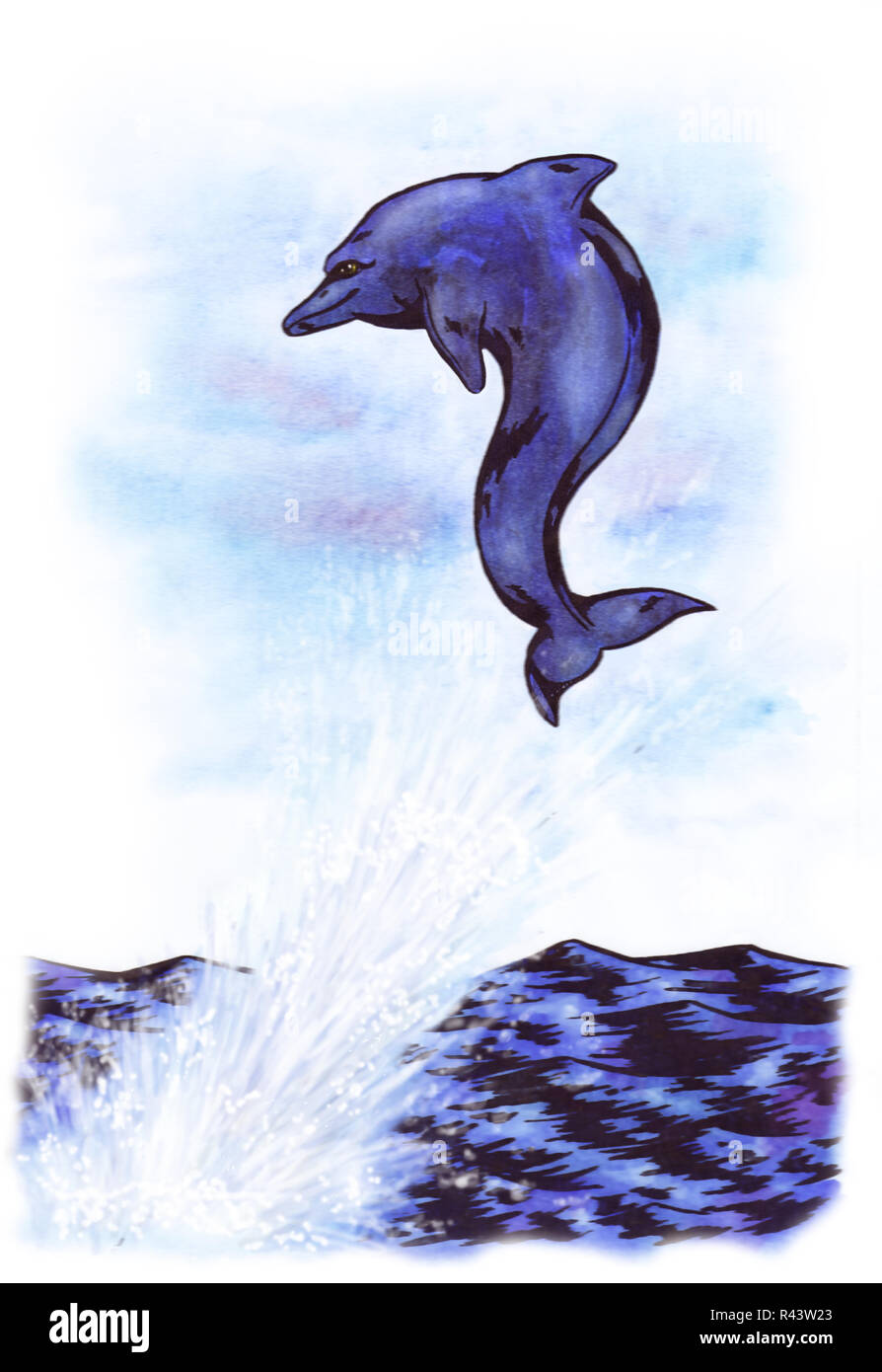 Una grandiosa Delfino Blu saltando fuori del mare Foto Stock