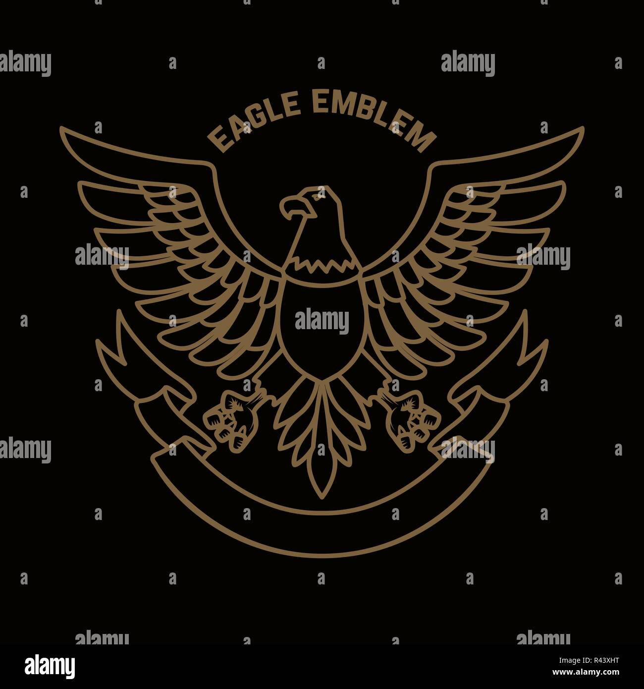 Modello emblema con eagle in golden stile. Gli elementi di design per il logo, marchio, segno, menu. Illustrazione Vettoriale Illustrazione Vettoriale