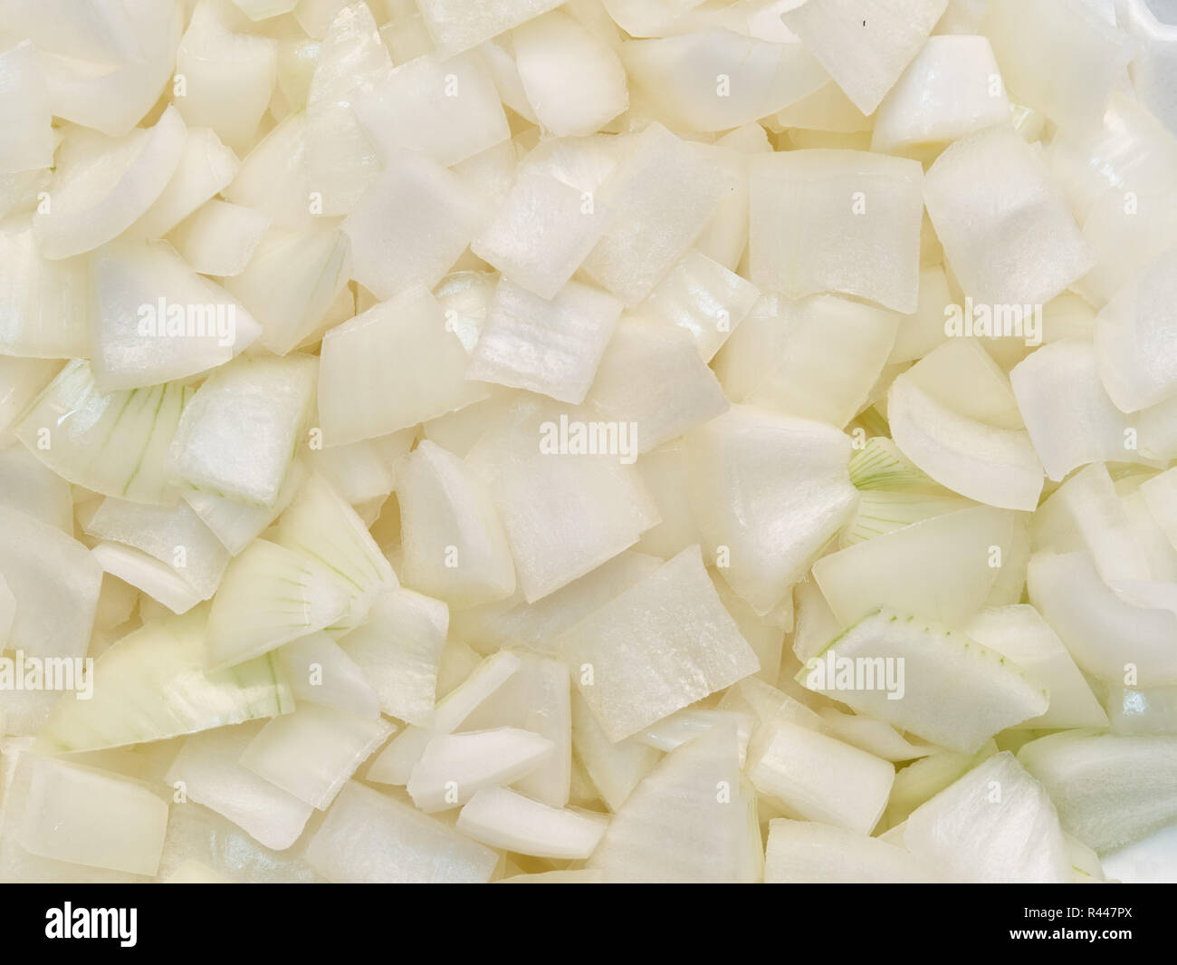 Tagliare a dadini la cipolla sfondo alimentare Foto Stock