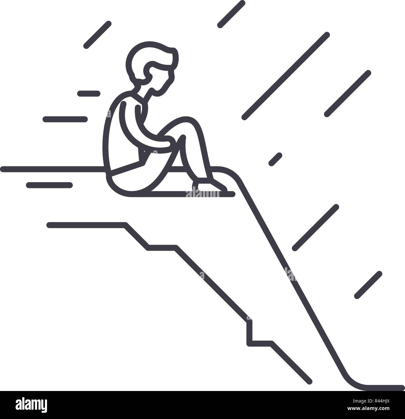 La solitudine icona linea concept. La solitudine del vettore illustrazione lineare, simbolo segno Illustrazione Vettoriale