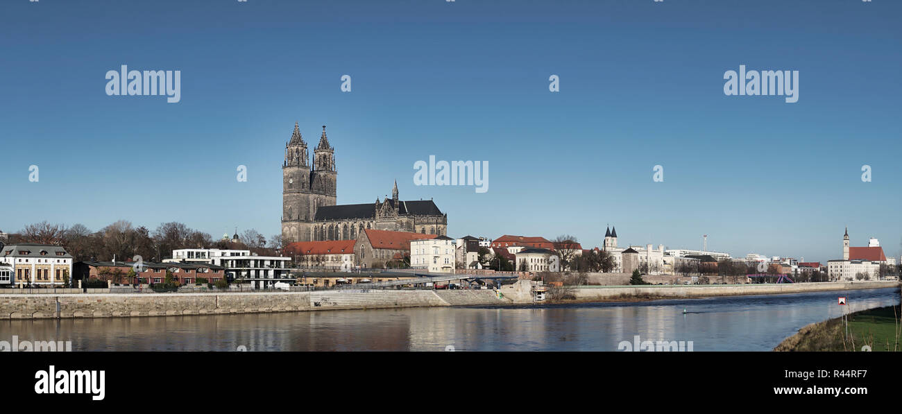 Panorama della città di Magdeburgo Foto Stock