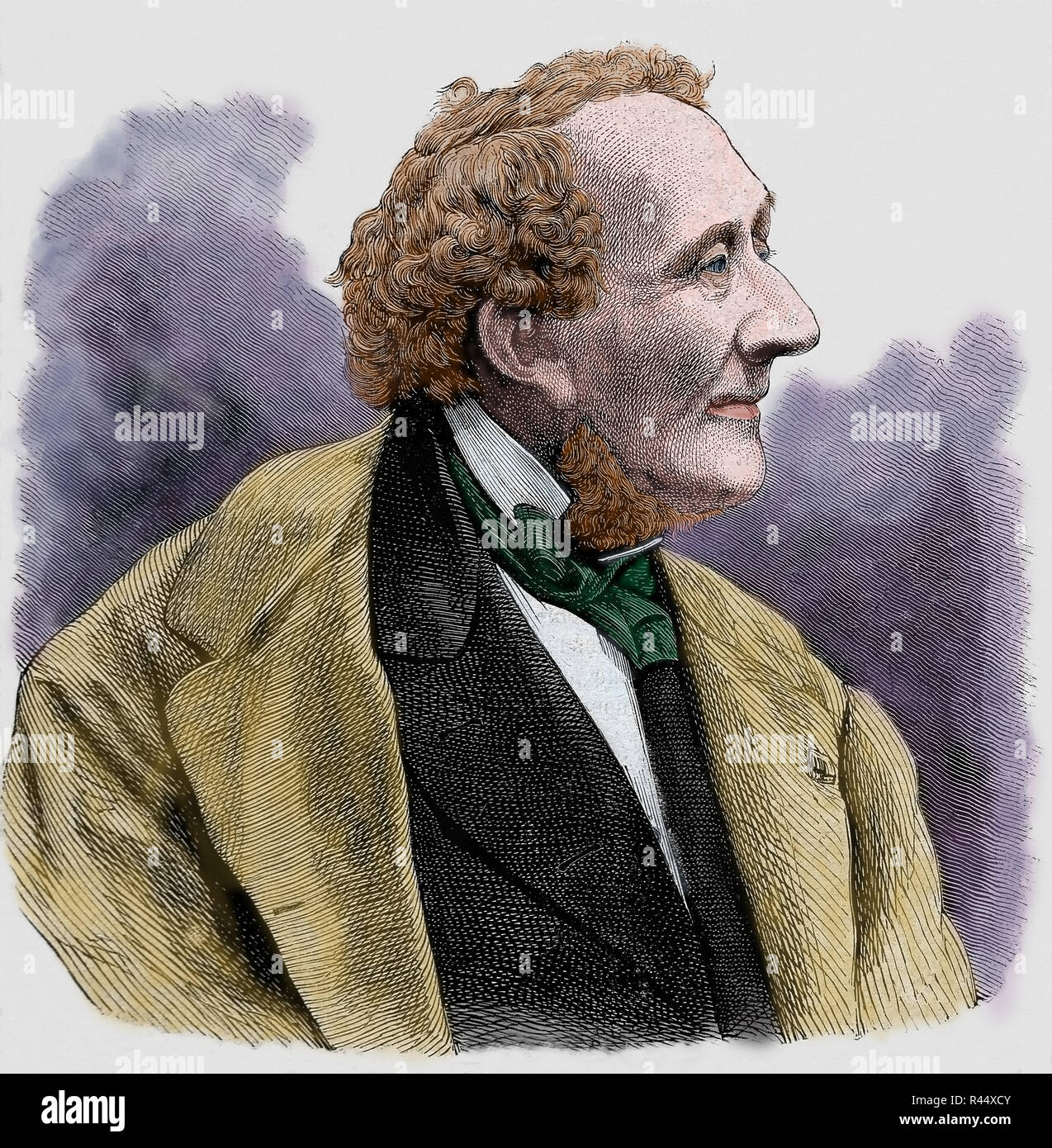 Hans-Christian Andersen (1805-1875) autore danese, prolifico scrittore di favole e famoso per le sue storie per bambini. Incisione. Colorazione successiva Foto Stock