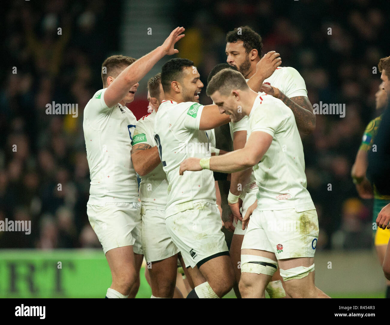 Twickenham, Regno Unito. Il 24 novembre 2018. In Inghilterra i giocatori di celebrare un provare durante il Quilter International partita di rugby tra Inghilterra e Australia. Andrew Taylor/Alamy Live News Foto Stock