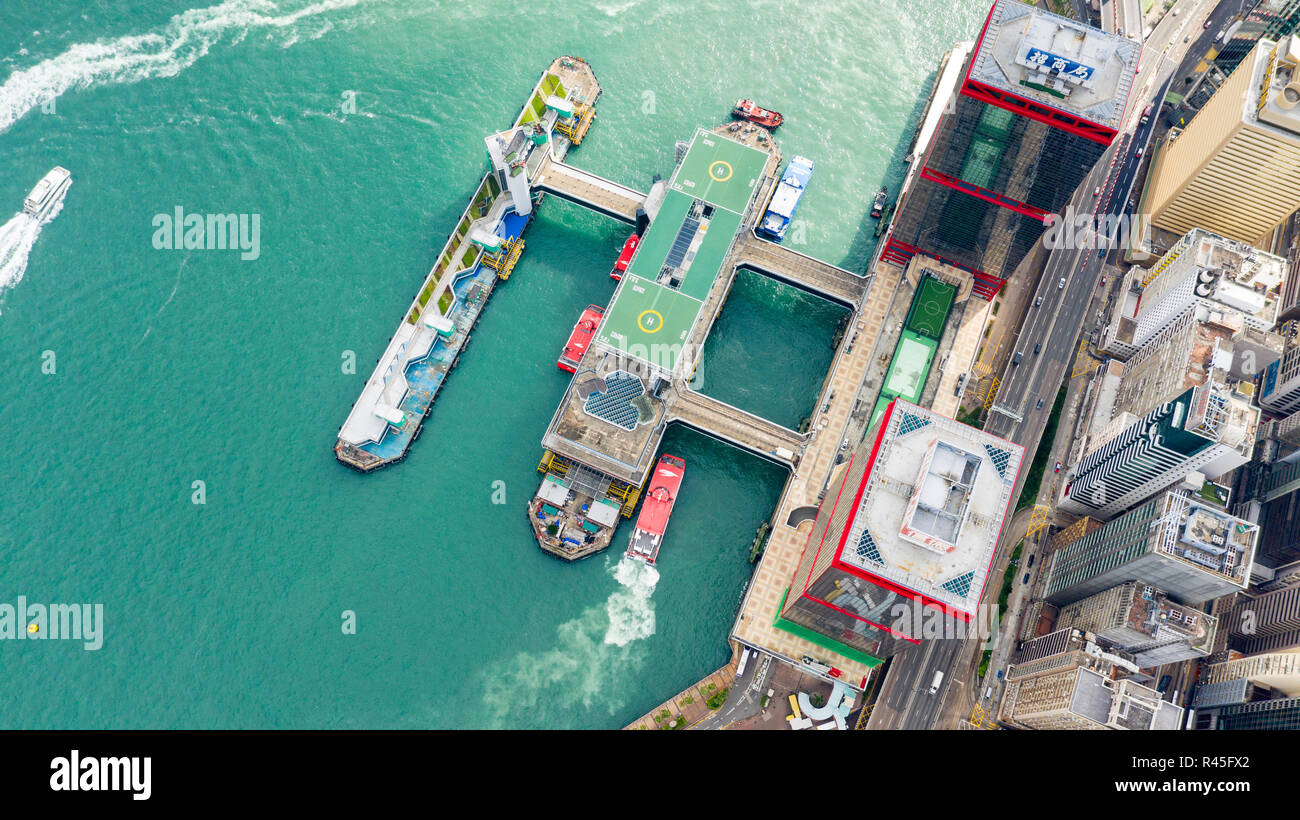 Vista aerea della Hong Kong Macao Ferry Terminal , Hong Kong Foto Stock