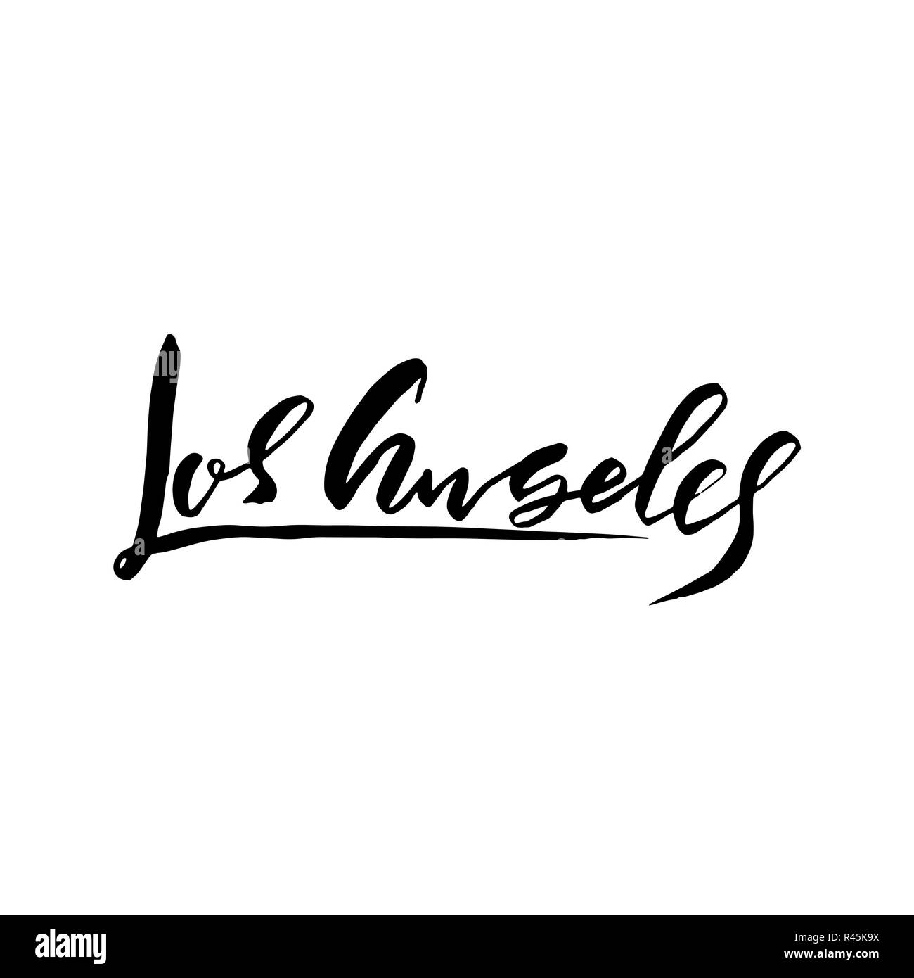 Los Angeles, Stati Uniti d'America. Tipografia pennello asciutto lettering design. Disegnato a mano poster di calligrafia. Illustrazione Vettoriale Illustrazione Vettoriale