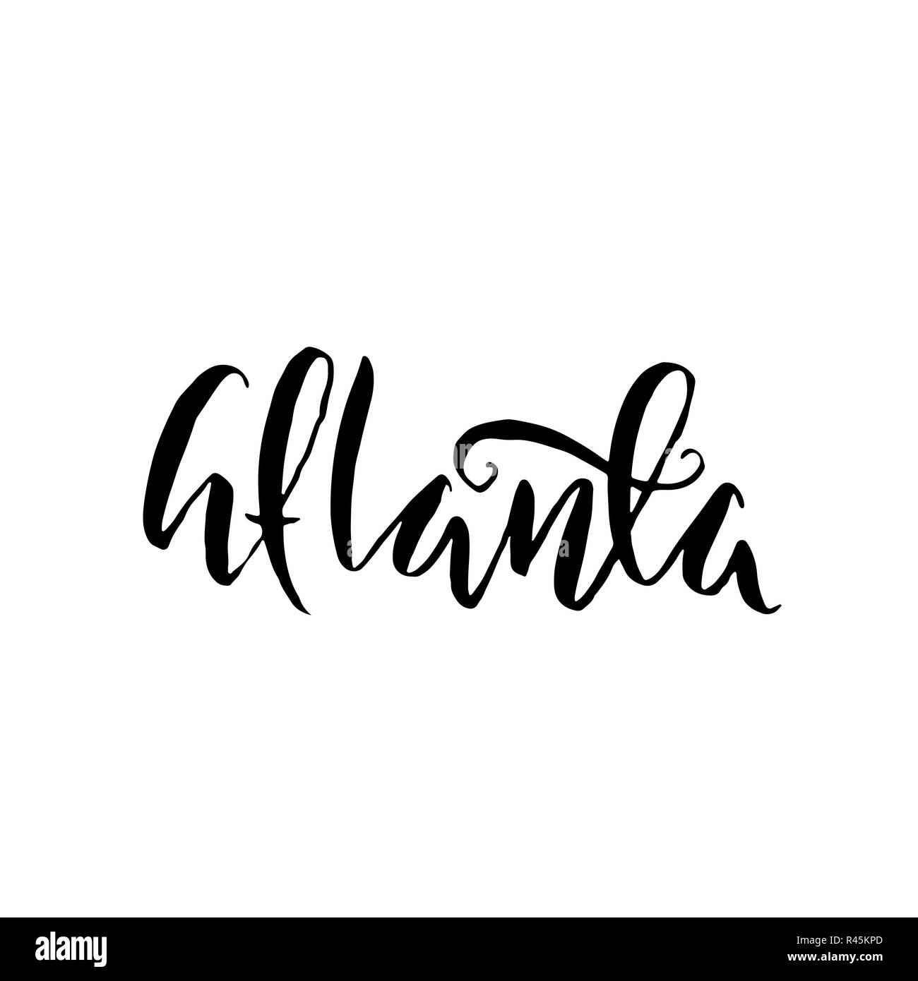 Atlanta, Stati Uniti d'America. Tipografia pennello asciutto lettering design. Disegnato a mano poster di calligrafia. Illustrazione Vettoriale. Illustrazione Vettoriale