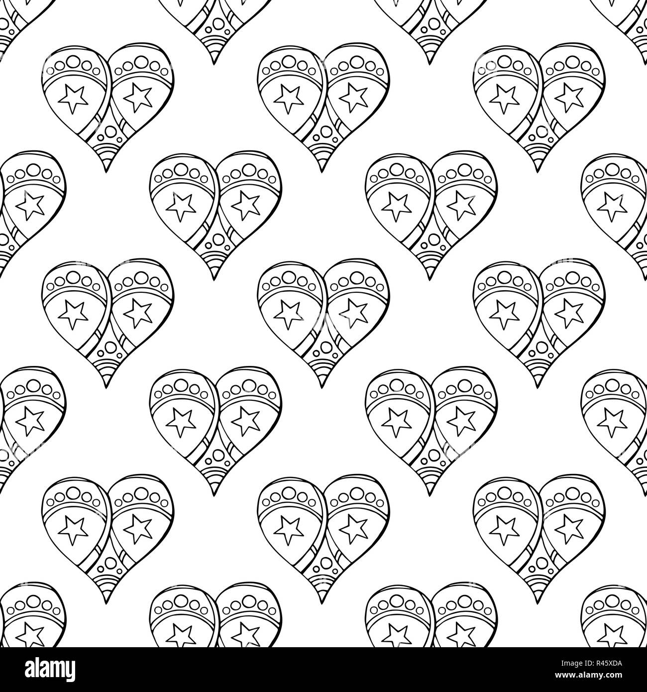 Seamless pattern festosa con disegnati a mano di panpepato di natale cuori. Infinite texture tradizionali per Natale design, tessuti, sfondi, saluto. Illustrazione Vettoriale