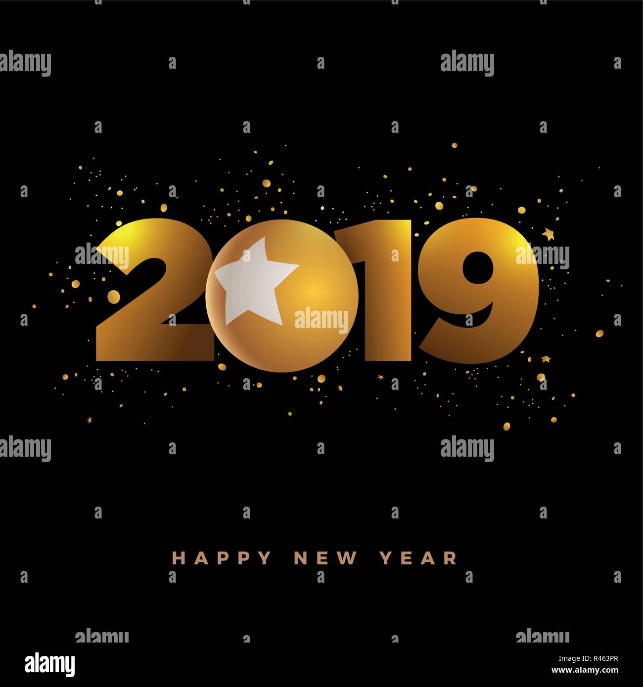 Abstract anno nuovo 2019 greeting card design con 3d oro palle di Natale . Gli elementi sono stratificati separatamente in file vettoriale. Illustrazione Vettoriale