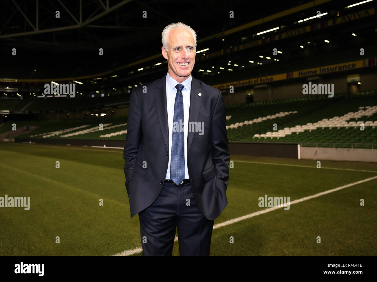 Nuova Repubblica di Irlanda manager Mick McCarthy in seguito ad una conferenza stampa presso l'Aviva Stadium di Dublino. Foto Stock