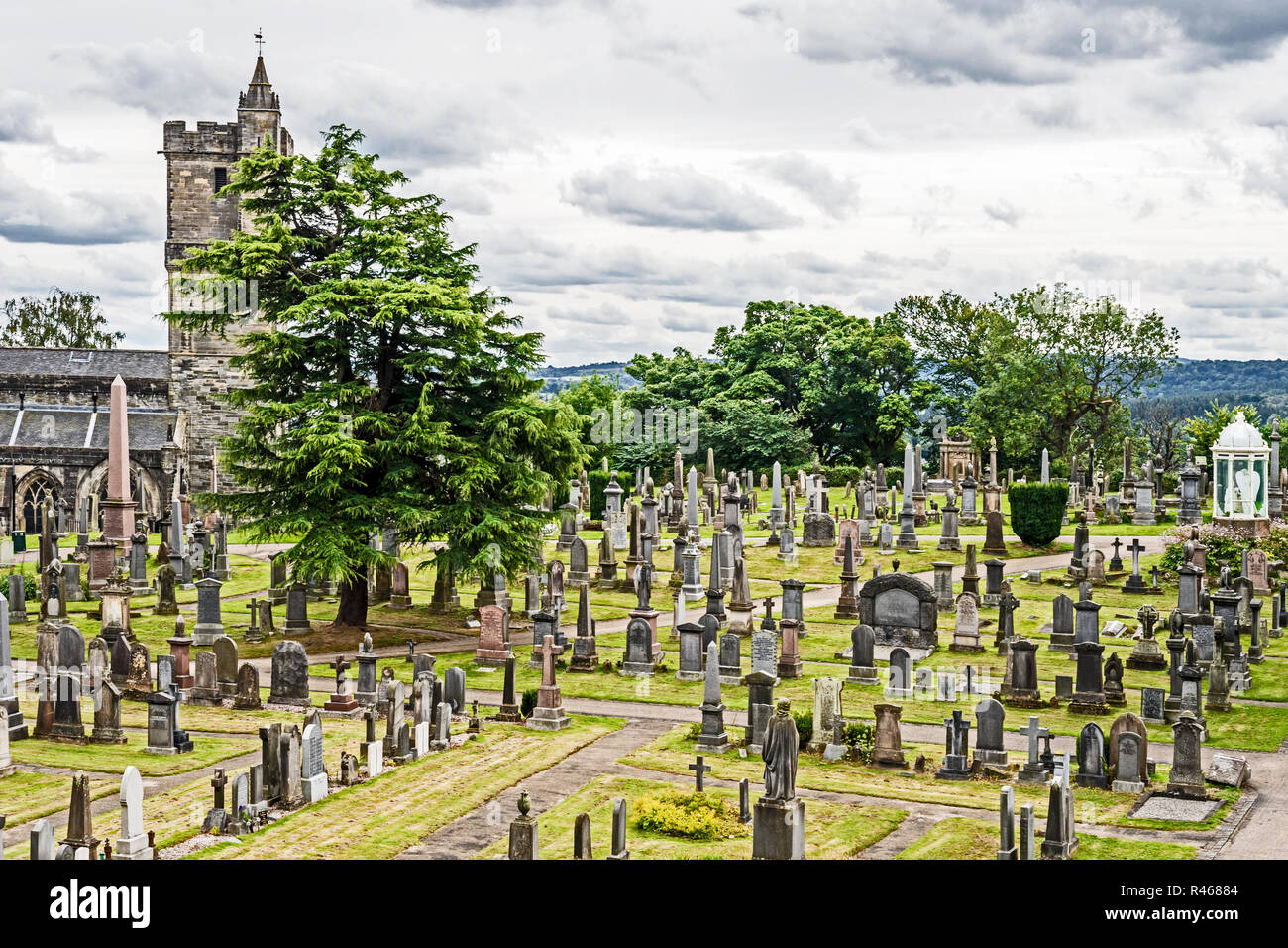 Vista dal castello di Stirling sul sagrato; Blick vom Castello di Stirling auf den Friedhof des ortes Foto Stock