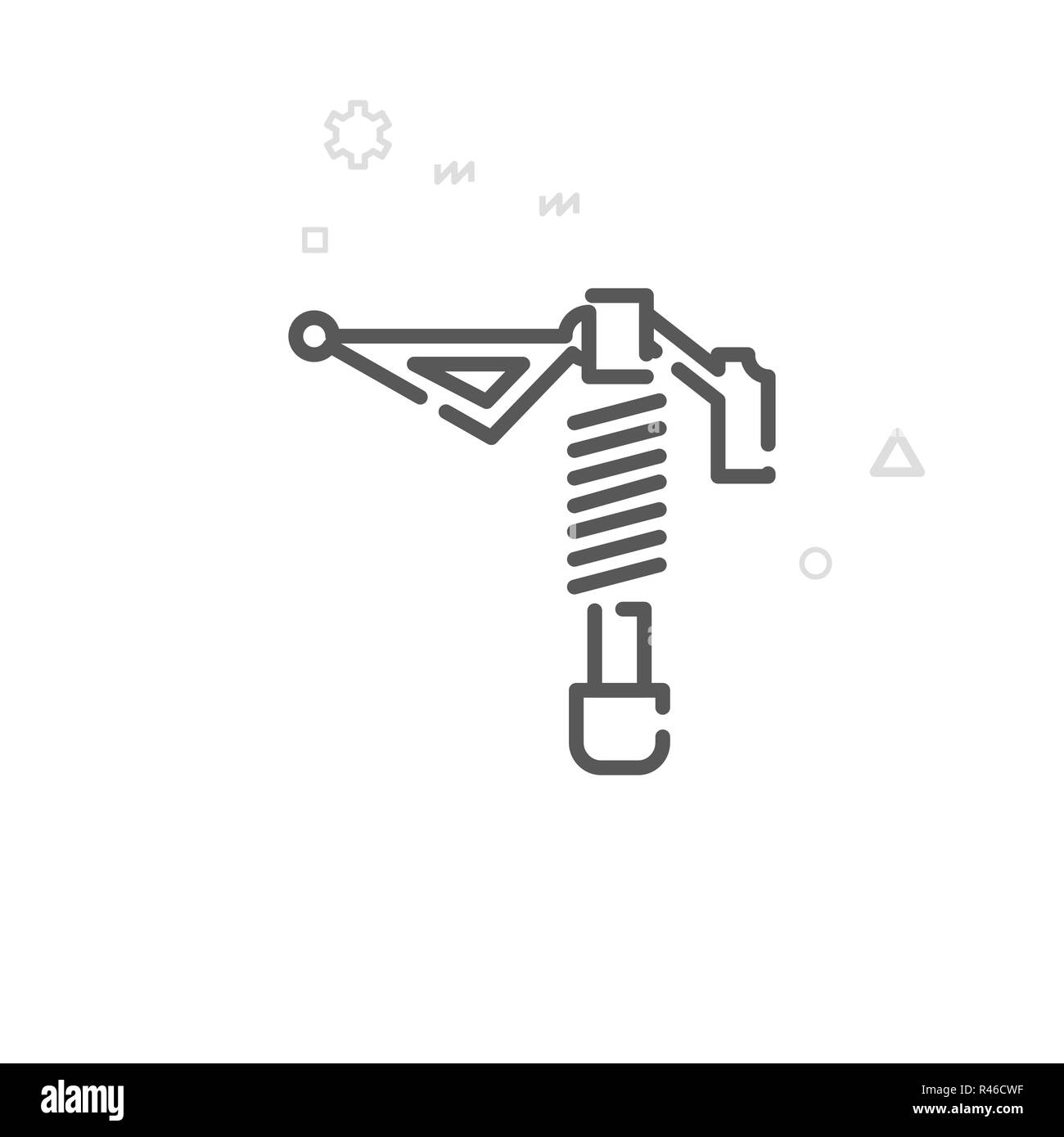 Bike Sospensione Posteriore Ammortizzatore Icona linea. Noleggio di parte di ricambio, simbolo pittogramma, segno. Luce sfondo geometrico. Corsa modificabile. Regolare la linea che abbiamo Foto Stock