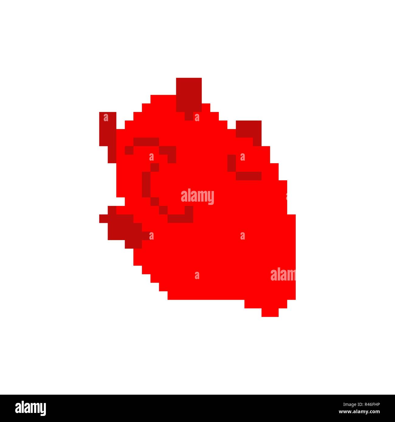 Anatomia cardiaca pixel art. Umano degli organi interni a 8 bit. Pixelate 16bit. Vecchio gioco computer stile grafica Illustrazione Vettoriale