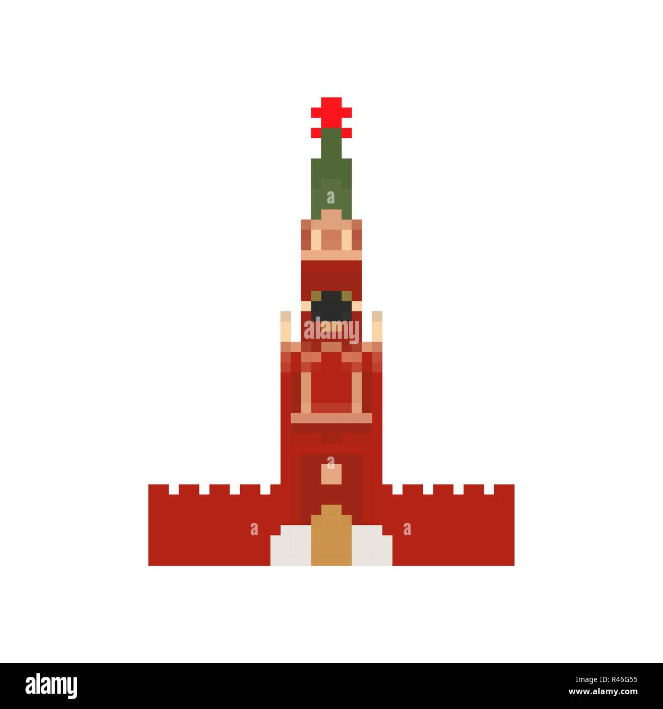 Moscow Kremlin tower pixel art. Mosca landmark 8 bit. La Russia showplace Pixelate 16bit. Vecchio gioco computer stile grafica Illustrazione Vettoriale