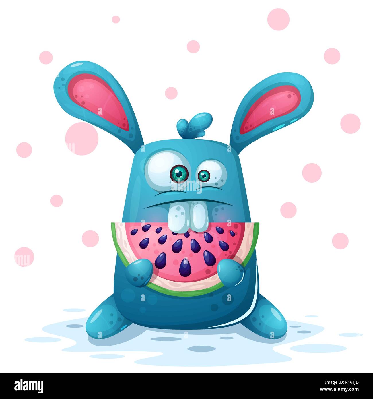 Simpatico coniglio illustrazione con cocomero. Illustrazione Vettoriale