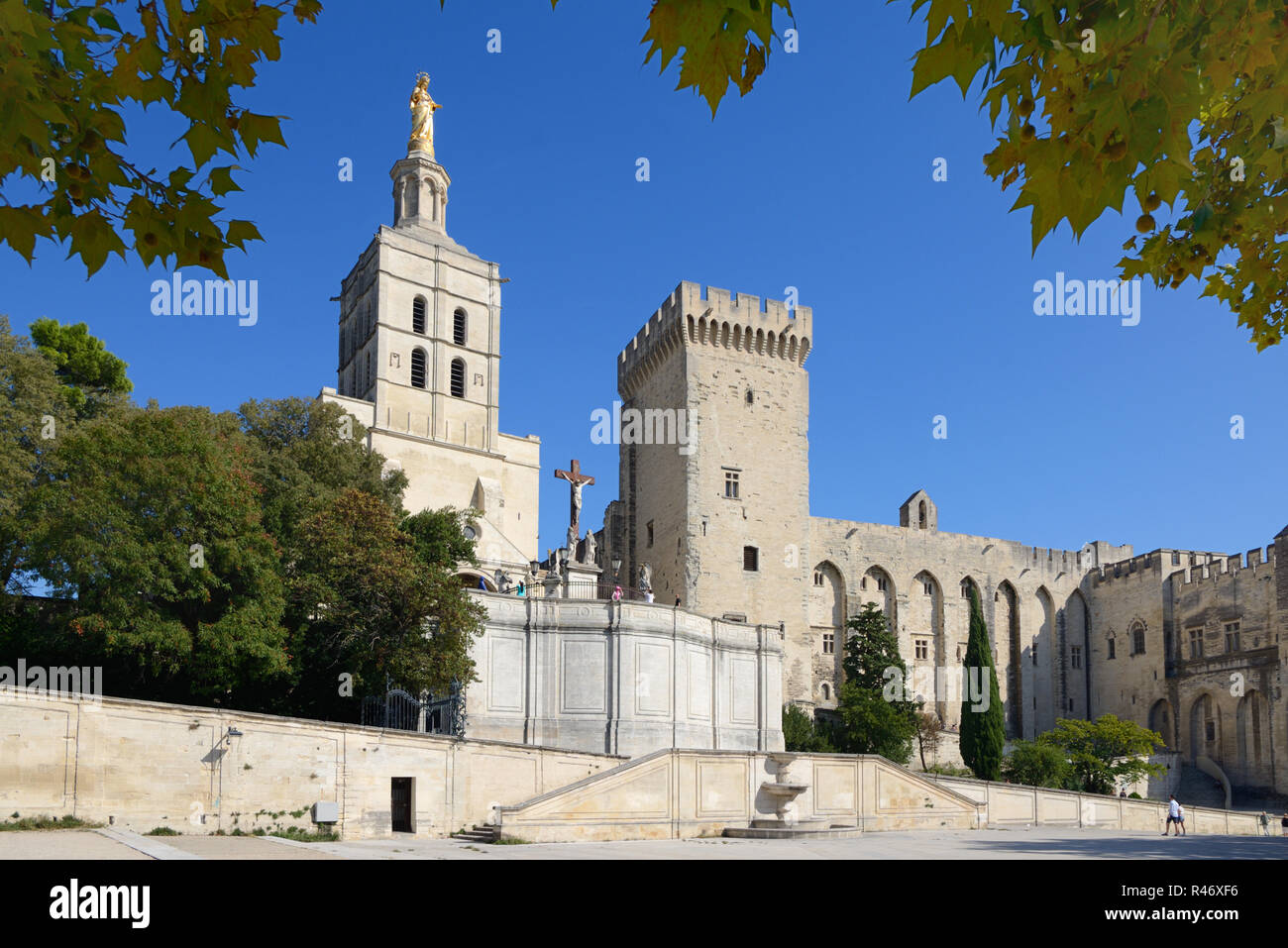 La cattedrale di Notre Dame des Doms chiesa medievale Torre & Town Square, Palazzo dei Papi, il Palais des Papes, Palazzo dei Papi o Palazzo Papale, Avignon Provenza Foto Stock La cattedrale di Notre Dame des Doms chiesa medievale Torre & Town Square, Palazzo dei Papi, il Palais des Papes, Palazzo dei Papi o Palazzo Papale, Avignon Provenza Foto Stock