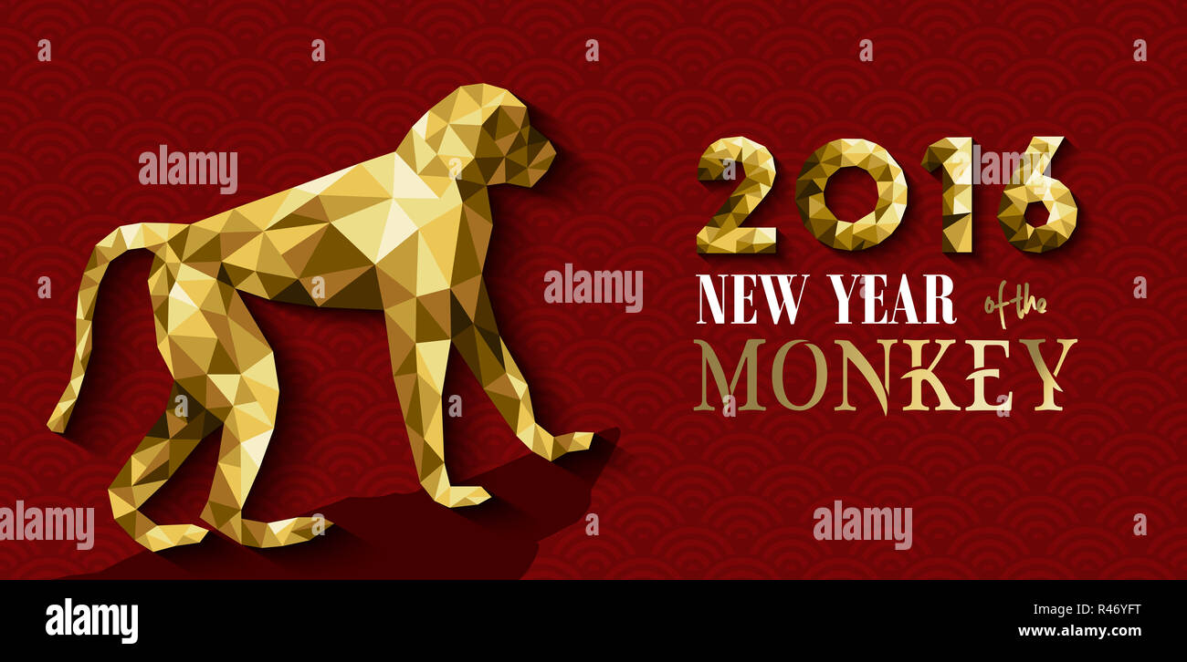 2016 felice anno nuovo cinese Monkey gold bassa poli Foto Stock