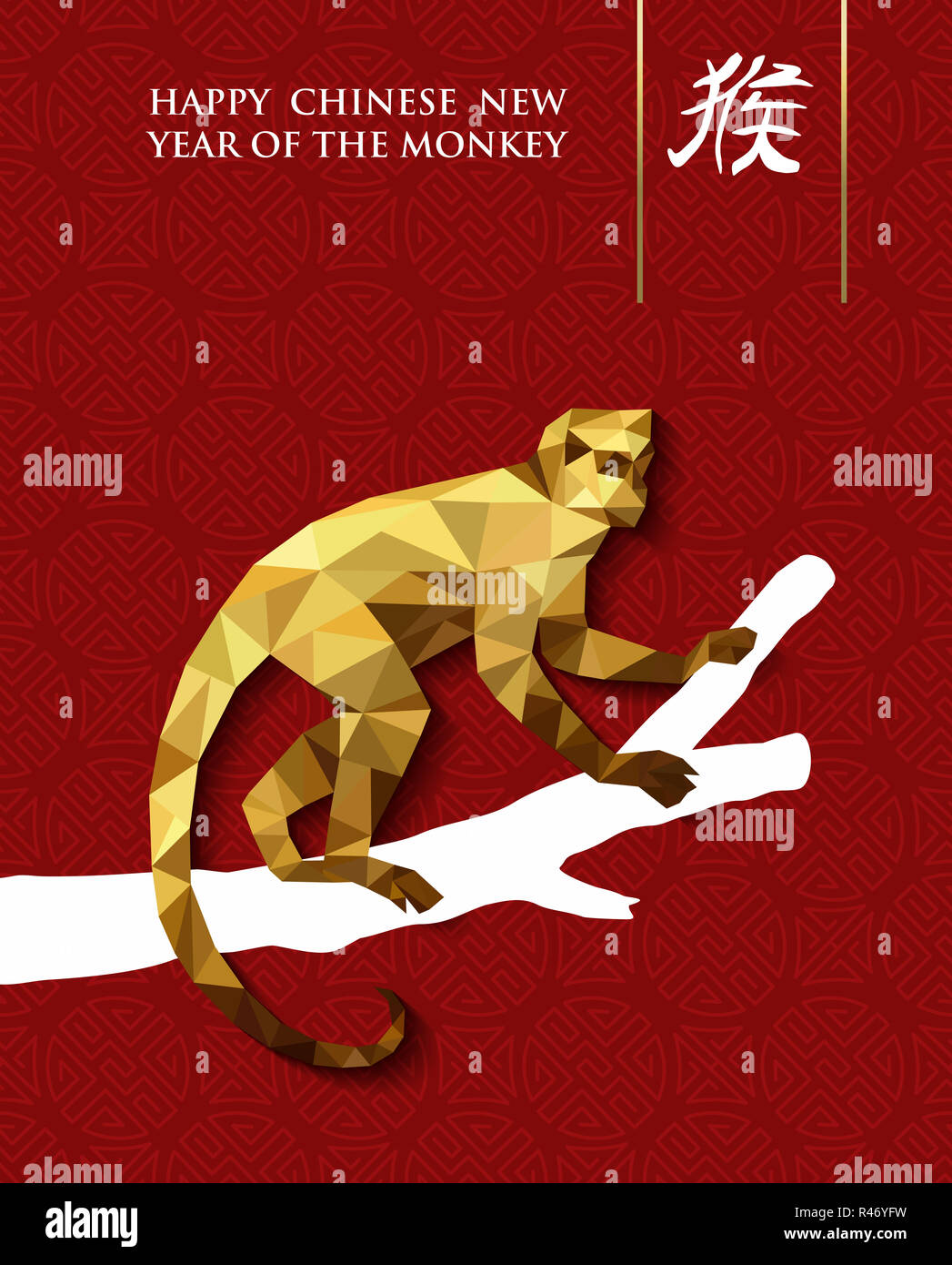 2016 anno nuovo cinese Monkey gold bassa poli tree Foto Stock