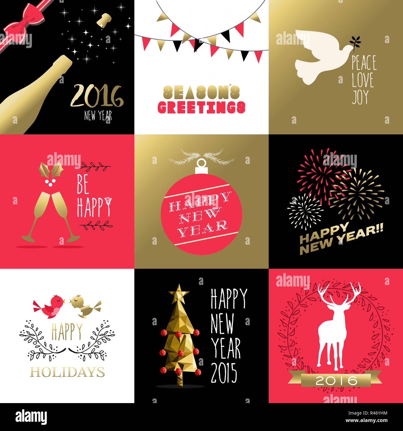 Anno Nuovo 2016 gold red label banner natale Foto Stock