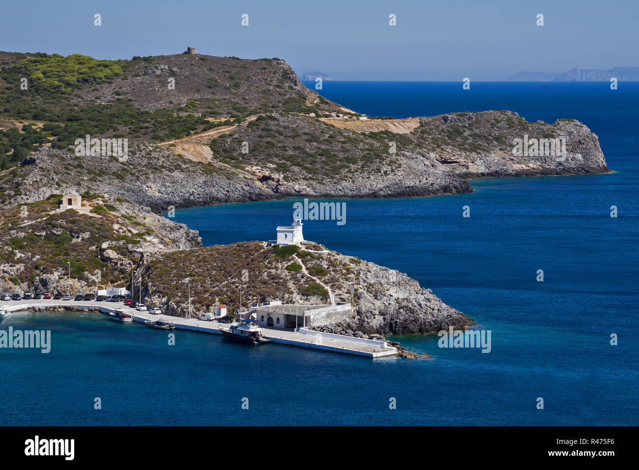 Il pittoresco villaggio di Kapsali nella Kythira Island, Grecia, come visto da sopra. Foto Stock