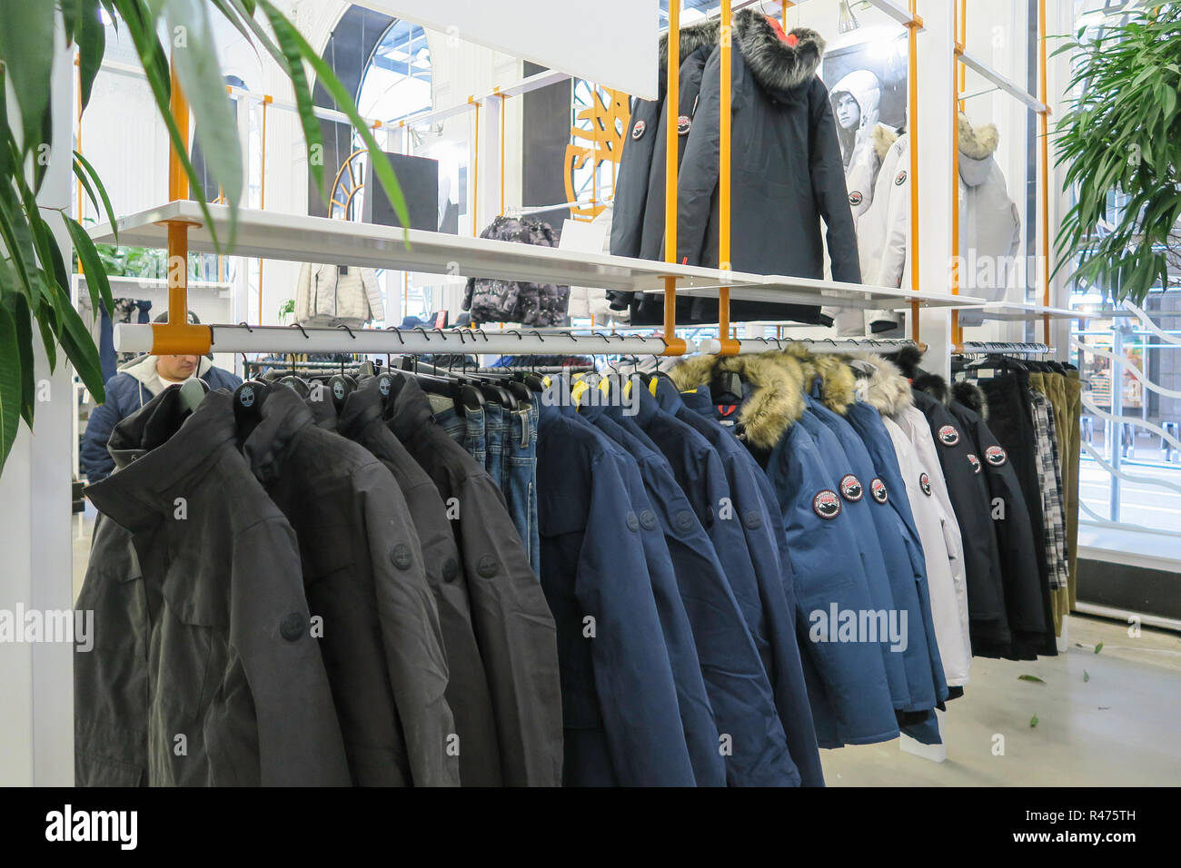 Timberland Pop-up Store interno sulla Fifth Avenue, New York, Stati Uniti d'America Foto Stock