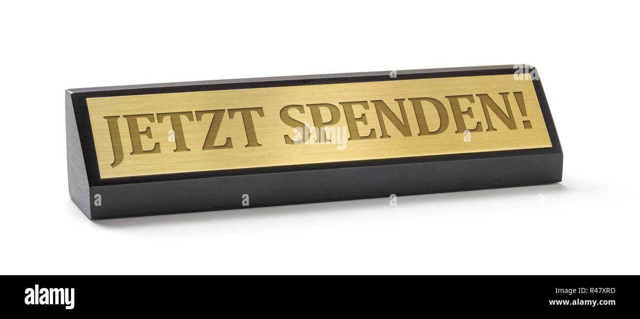 Tischaufsteller su sfondo bianco - Contribuisci adesso Foto Stock