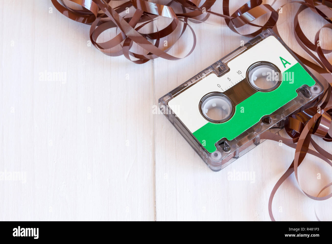 Cassetta audio di sottofondo in legno Foto Stock