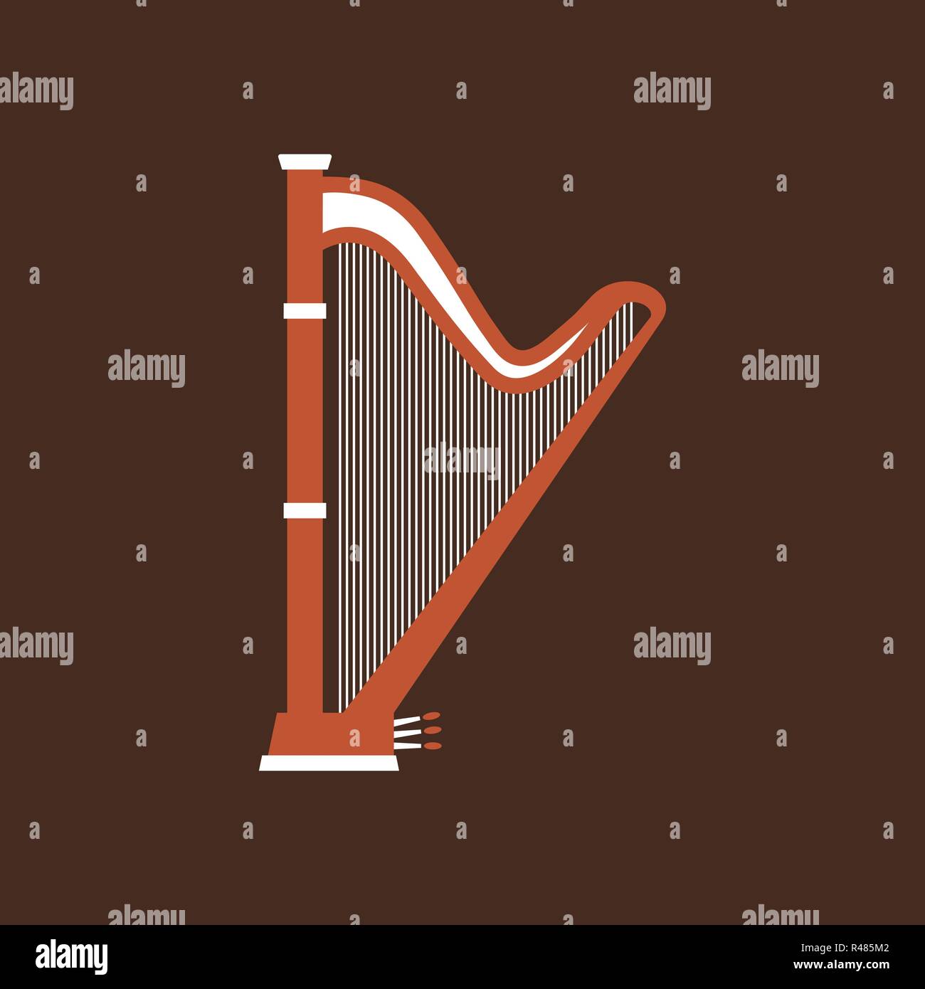 Arpa piatto icona vettore. Classico strumento musicale Illustrazione Vettoriale