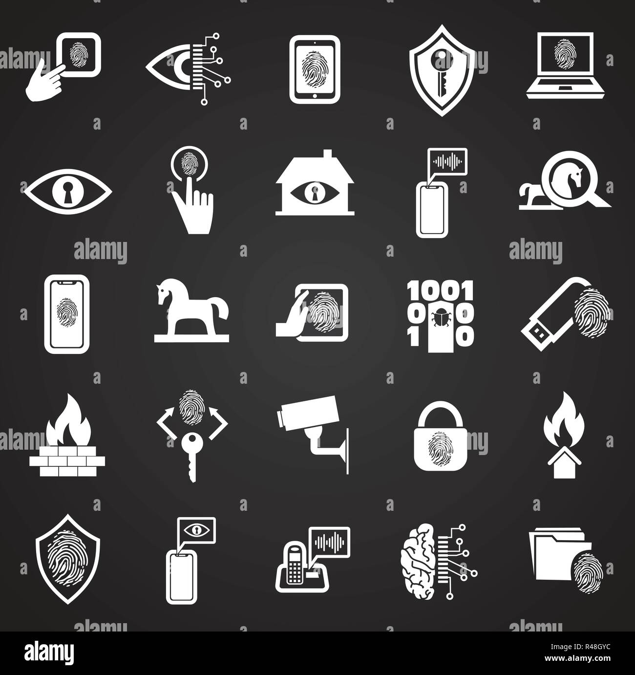 Cyber security set di icone su sfondo per grafica e web design, moderno vettore semplice segno. Concetto di Internet. Il simbolo alla moda per il design del sito web o del pulsante mobile app. Illustrazione Vettoriale