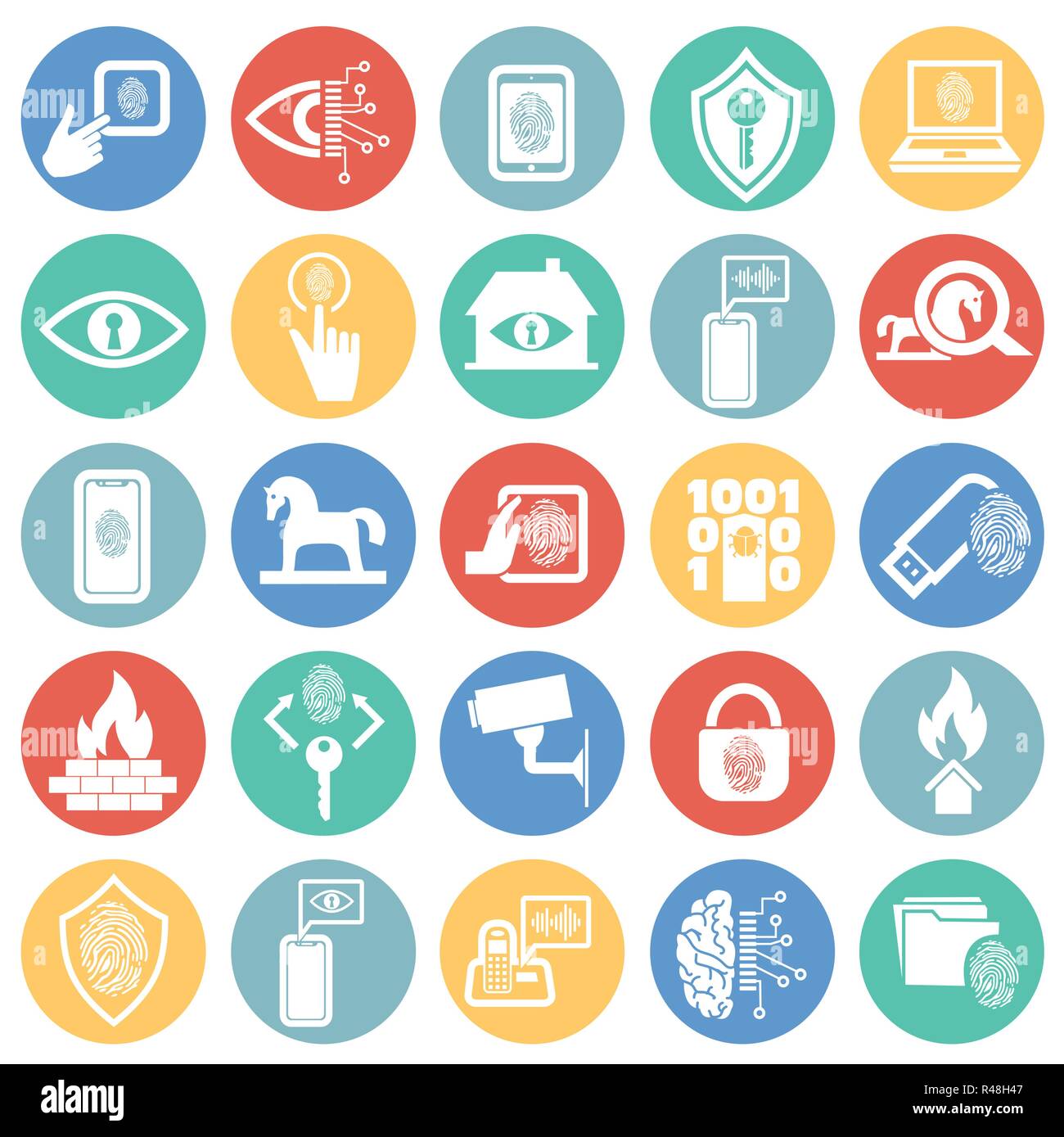 Cyber security set di icone su sfondo per grafica e web design, moderno vettore semplice segno. Concetto di Internet. Il simbolo alla moda per il design del sito web o del pulsante mobile app. Illustrazione Vettoriale