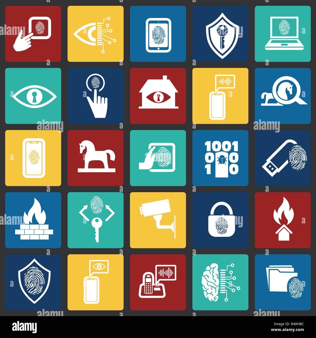 Cyber security set di icone su sfondo per grafica e web design, moderno vettore semplice segno. Concetto di Internet. Il simbolo alla moda per il design del sito web o del pulsante mobile app. Illustrazione Vettoriale