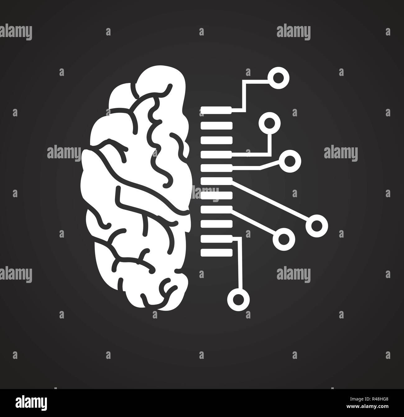 Schema del cervello dati su sfondo nero per grafica e web design, moderno vettore semplice segno. Concetto di Internet. Il simbolo alla moda per il design del sito web o del pulsante mobile app. Illustrazione Vettoriale
