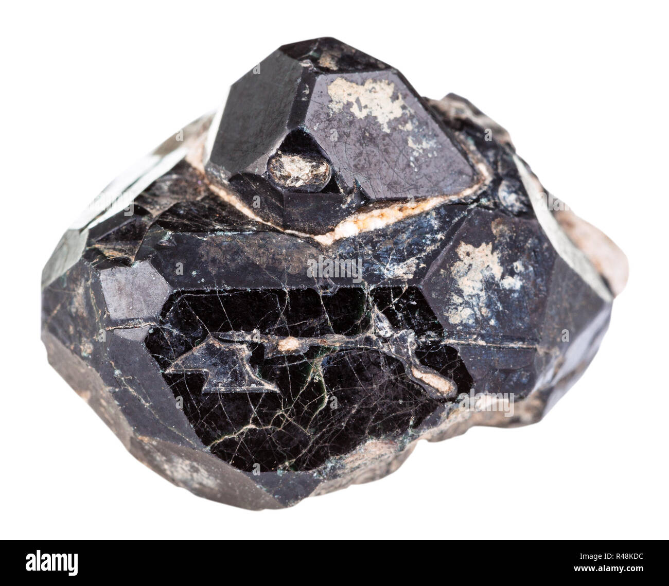 Nero minerale spinello gem pietra su diopside cristalli Foto stock - Alamy