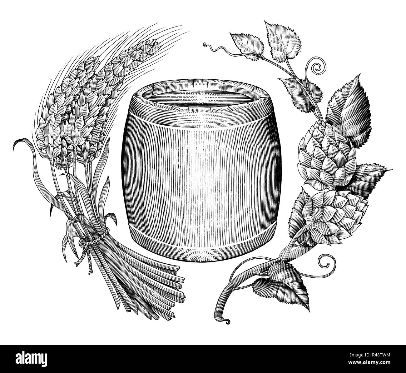 Il logo di birra del disegno a mano vintage stile di incisione Illustrazione Vettoriale