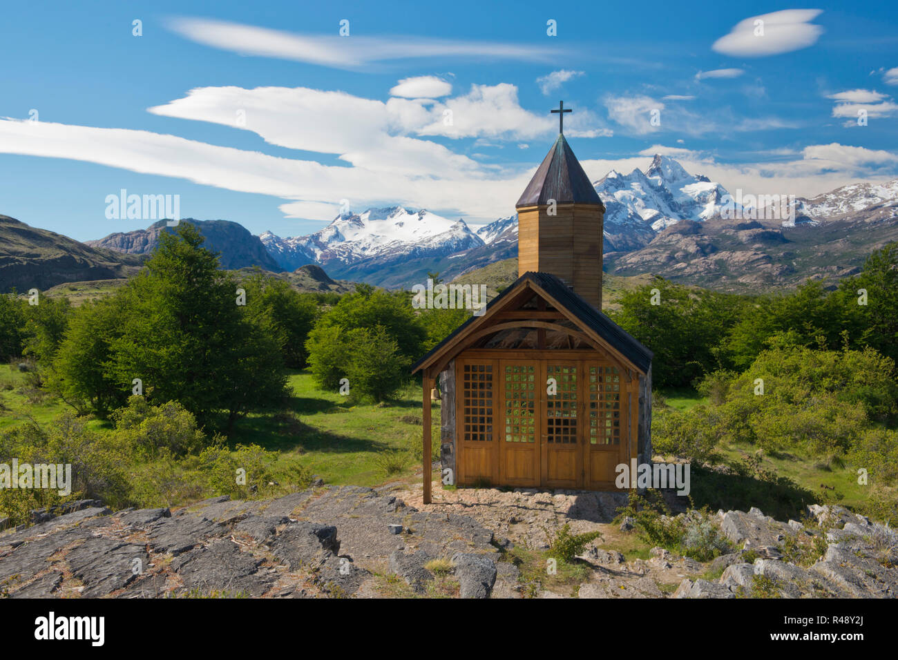 Chiesa di Estancia Cristina nel parco nazionale Los Glaciares Foto Stock