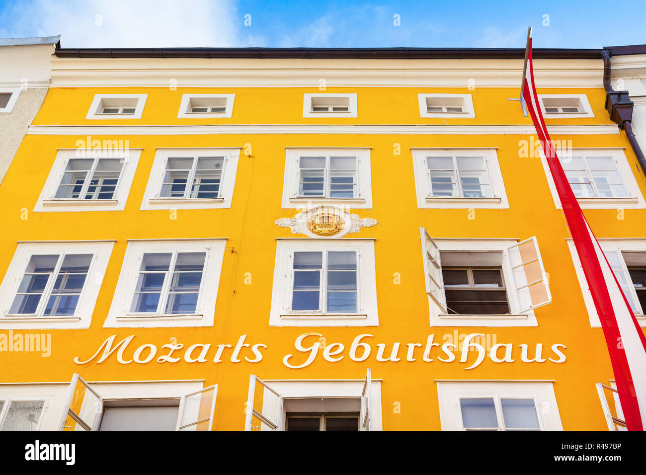 Casa natale del famoso compositore Wolfgang Amadeus a Salisburgo, Austria Foto Stock
