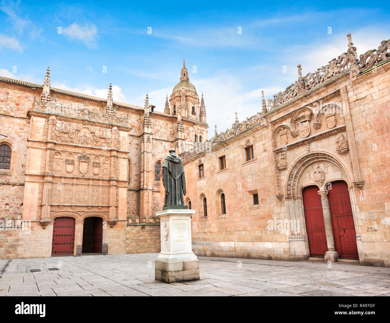Bellissima vista della famosa Università di Salamanca, le università più antica di Spagna e una delle più antiche in Europa, a Salamanca, Castilla y Leon Regione Foto Stock