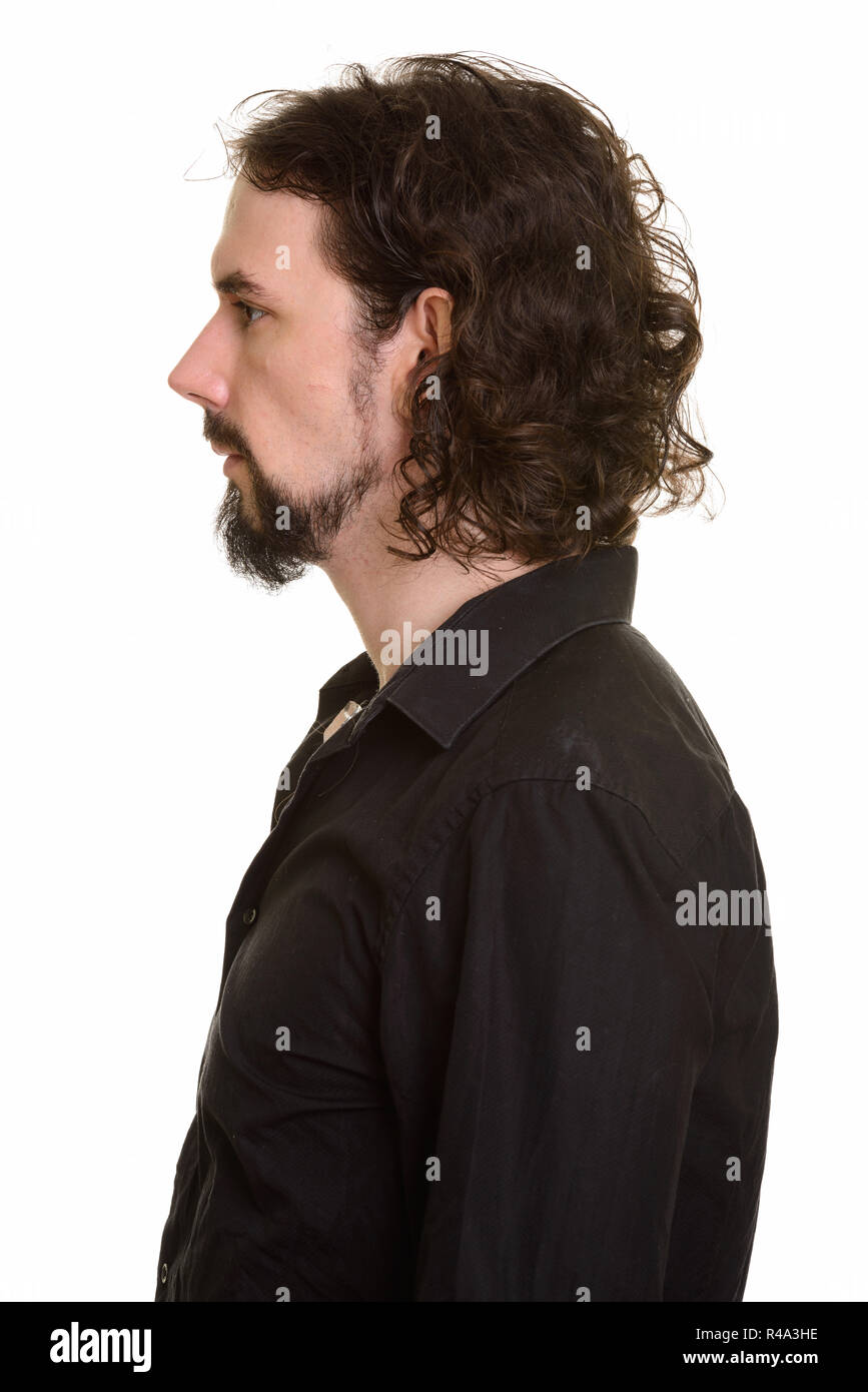 Vista di profilo di bello uomo caucasico faccia Foto Stock