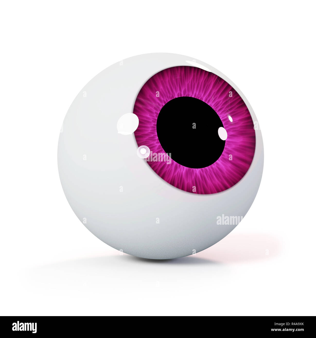 Bulbo oculare umana con iris viola isolato con ombra su sfondo bianco guardando in alto (3d rendering) Foto Stock