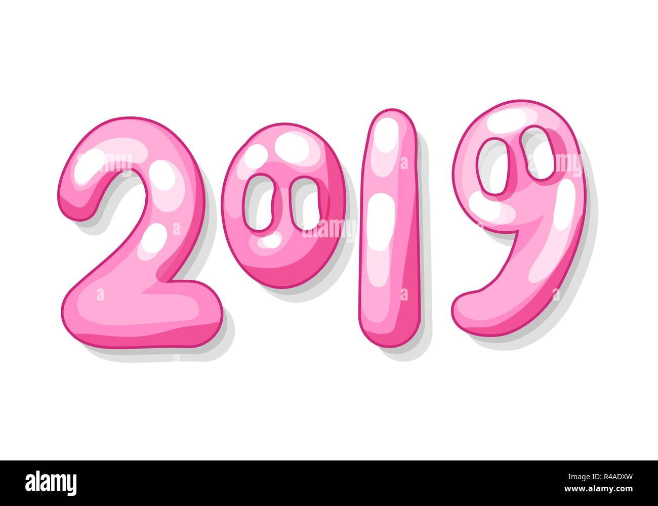 Isolato 2019 Numeri con cute muso di maiale di colore rosa per la felice anno nuovo lettering. Utilizzare per il regalo di Natale Design Illustrazione Vettoriale