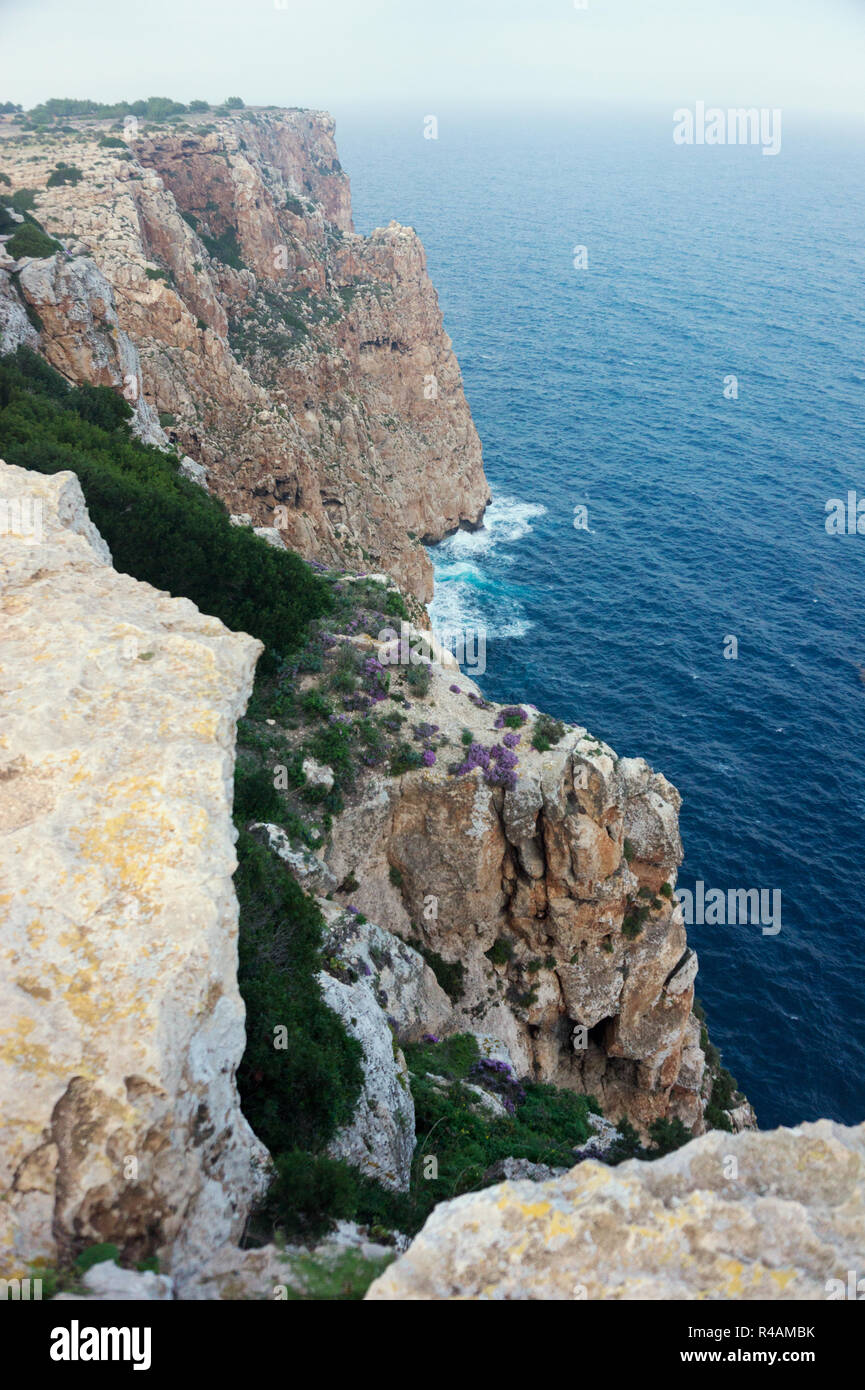 Vista panoramica delle scogliere di Formentera Isole Baleari Spagna. Foto Stock