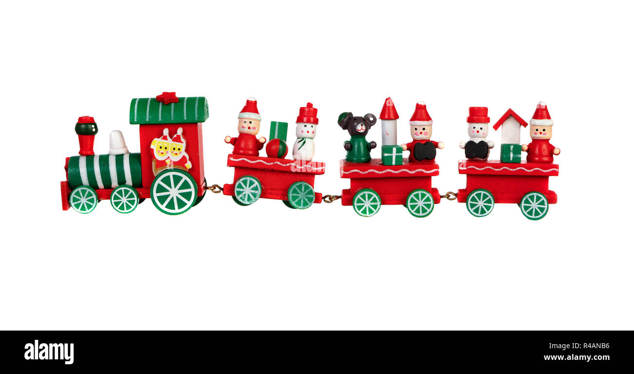 Rosso treno di Natale isolato su uno sfondo bianco Foto Stock