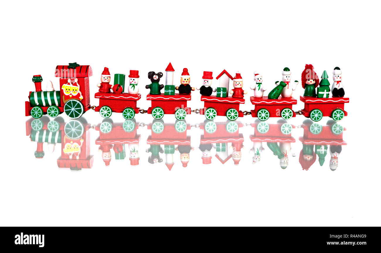 Rosso treno di Natale isolato su uno sfondo bianco Foto Stock