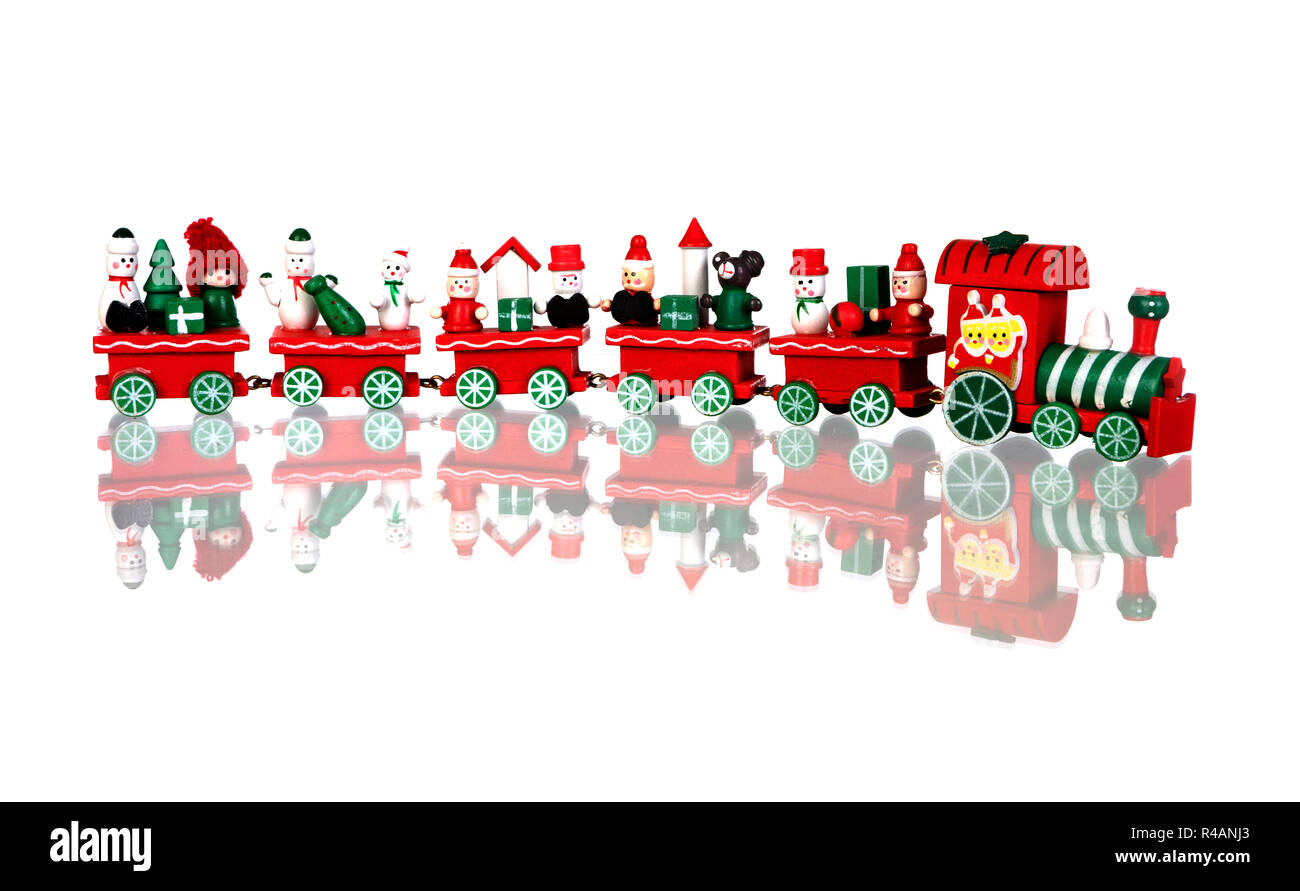Rosso treno di Natale isolato su uno sfondo bianco Foto Stock